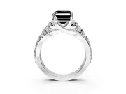 Solitaire Engagement Ring Setting for Fancy Black Asscher Cut Center with Graduated Shared Prongs and Prong Head in White Gold
