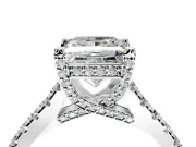 Solitaire Engagement Ring Setting for Princess Cut Center with Widening Pave Band and Claw Prong Head in Sterling Silver