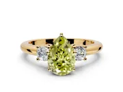 3 Stone Engagement Ring Setting for Fancy Yellow Pear-Shaped Center with Wide Plain Band and Prong Head in Yellow Gold