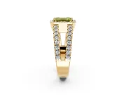 Halo Engagement Ring Setting for Fancy Yellow Emerald Cut Center with Wide-Open Pave Split Shank and Prong Head in Yellow Gold