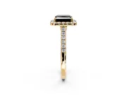 Halo Engagement Ring Setting for Fancy Black Princess Cut Center with Narrowing Pave Band and Prong Head in Yellow Gold