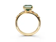 Cluster Engagement Ring Setting for Fancy Green Asscher Cut Center with Round Cut Accent Band and Prong Head in Yellow Gold