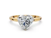 Hidden Halo Engagement Ring Setting for Heart-Shaped Center with Thin Round-Wire Band and Prong Head in Yellow Gold