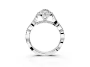 Halo Engagement Ring Setting for Marquise Center with Twist Band and Prong Head in Platinum