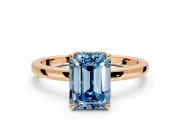 Hidden Halo Engagement Ring Setting for Fancy Blue Emerald Cut Center with Plain Band and Tall Prong Head in Rose Gold