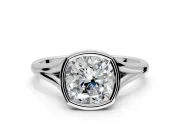Solitaire Engagement Ring Setting for Cushion Cut Center with V Split Shank and Bezel Head in Platinum
