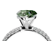 Solitaire Engagement Ring Setting for Fancy Green Heart-Shaped Center with Domed Multi-Row Pave Band and Prong Head in Platinum