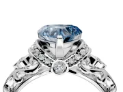 Solitaire Engagement Ring Setting for Fancy Blue Heart-Shaped Center with Filigree Band and Prong Head in Sterling Silver