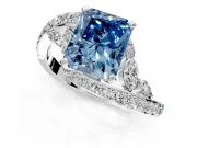 Solitaire Engagement Ring Setting for Fancy Blue Radiant Cut Center with Pave Bypass Twist Band and Prong Head in White Gold