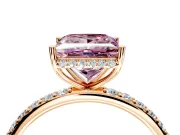 Hidden Halo Engagement Ring Setting for Fancy Pink Princess Cut Center with Pave Band and Prong Head in Rose Gold