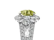 Halo Engagement Ring Setting for Fancy Yellow Round Cut Center with Two-Strand Split Shank and Prong Head in Sterling Silver