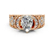 Pave Engagement Ring Setting for Pear-Shaped Center with Curved Accent Rows, Openwork and Prong Head in Rose Gold