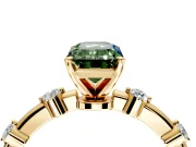 Solitaire Engagement Ring Setting for Fancy Green Emerald Cut Center with Bezel Station Band and Prong Head in Yellow Gold