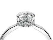 Hidden Halo Engagement Ring Setting for Oval Center with Wide Flat Plain Band and Prong Head in Platinum