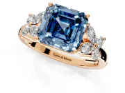 Floral Engagement Ring Setting for Fancy Blue Asscher Cut Center with Marquise Cluster Shoulders and Prong Head in Rose Gold