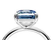 Low-Set Solitaire Engagement Ring Setting for Fancy Blue Asscher Cut Center with Thin Plain Band and Prong Head in White Gold