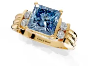 Solitaire Engagement Ring Setting for Fancy Blue Princess Cut Center with Grooved Bar Accent Band and Prong Head in Yellow Gold