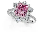 Floral Halo Engagement Ring Setting for Fancy Pink Radiant Cut Center with Pave Accents and Prong Head in White Gold