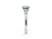 3 Stone Engagement Ring Setting for Fancy Blue Princess Cut Center with Wide Plain Band and Prong Head in Sterling Silver