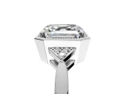 Cluster Engagement Ring Setting for Asscher Cut Center with Milgrain Shoulder Clusters and Prong Head in White Gold