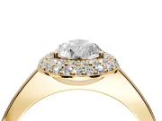Halo Engagement Ring Setting for Pear-Shaped Center with Plain Tapered Band and Prong Head in Yellow Gold