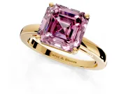 Solitaire Engagement Ring Setting for Fancy Pink Asscher Cut Center with Basket Rail and Prong Head in Yellow Gold
