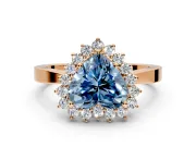 Starburst Halo Engagement Ring Setting for Fancy Blue Heart-Shaped Center with Flat Cathedral Band and Prong Head in Rose Gold
