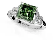Solitaire Engagement Ring Setting for Fancy Green Princess Cut Center with Marquise Flower Shoulders and Prong Head in White Gold