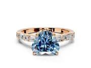 Baguette Engagement Ring Setting for Fancy Blue Heart-Shaped Center with Alternating Bar-Set Band and Prong Head in Rose Gold