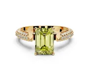 Solitaire Engagement Ring Setting for Fancy Yellow Emerald Cut Center with Multi-Row Accents and Prong Head in Yellow Gold