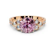 Cluster Engagement Ring Setting for Fancy Pink Round Cut Center with Bezel Accent Clusters and Prong Head in Rose Gold