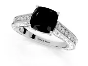 Solitaire Engagement Ring Setting for Fancy Black Cushion Cut Center with Engraved Pave Band and Prong Head in Sterling Silver