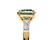 3 Stone Engagement Ring Setting for Fancy Green Princess Cut Center with Tapered Baguettes, Plain Band and Prong Head in Yellow Gold