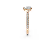Solitaire Engagement Ring Setting for Heart-Shaped Center with Pave Band and Claw Prong Head in Rose Gold