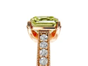 Solitaire Engagement Ring Setting for Fancy Yellow Asscher Cut Center with Milgrain-Framed Pave Band and Prong Head in Rose Gold