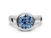 Solitaire Engagement Ring Setting for Fancy Blue Round Cut Center with Wide Band and Bezel Head in Platinum