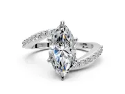 Solitaire Engagement Ring Setting for Marquise Center with Pave Bypass Swirl Band and Prong Head in Sterling Silver