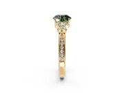 Cluster Engagement Ring Setting for Fancy Green Round Cut Center with Bezel Accent Clusters and Prong Head in Yellow Gold