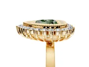 Halo Engagement Ring Setting for Fancy Green Heart-Shaped Center with Milgrain Bezel Rim, Plain Band and Prong Head in Yellow Gold