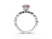 Solitaire Engagement Ring Setting for Fancy Pink Princess Cut Center with Beaded Bezel Station Band and Prong Head in White Gold