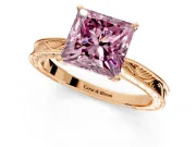 Solitaire Engagement Ring Setting for Fancy Pink Princess Cut Center with Engraved Milgrain Band and Prong Head in Rose Gold