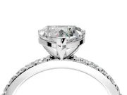 Solitaire Engagement Ring Setting for Heart-Shaped Center with Round Cut Pave Band and Prong Head in Platinum
