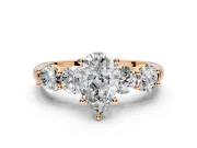 5 Stone Engagement Ring Setting for Pear-Shaped Center with Graduated Accents and Prong Head in Rose Gold