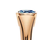 Tension Engagement Ring Setting for Fancy Blue Asscher Cut Center with Wide Tapered Band and Tension Head in Rose Gold