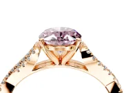 Solitaire Engagement Ring Setting for Fancy Pink Oval Center with Twisted Pave Split Shank and Prong Head in Rose Gold