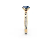 Solitaire Engagement Ring Setting for Fancy Blue Round Cut Center with Channel Baguette Band and Prong Head in Yellow Gold