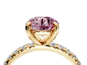Solitaire Engagement Ring Setting for Fancy Pink Round Cut Center with Shared-Prong Accents and Prong Head in Yellow Gold
