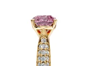 Solitaire Engagement Ring Setting for Fancy Pink Cushion Cut Center with Multi-Row Accents and Prong Head in Yellow Gold