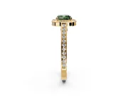Halo Engagement Ring Setting for Fancy Green Cushion Cut Center with Framed Halo, Pave Band and Prong Head in Yellow Gold