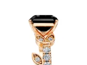 Leaf Motif Engagement Ring Setting for Fancy Black Asscher Cut Center with Pave Band and Prong Head in Rose Gold